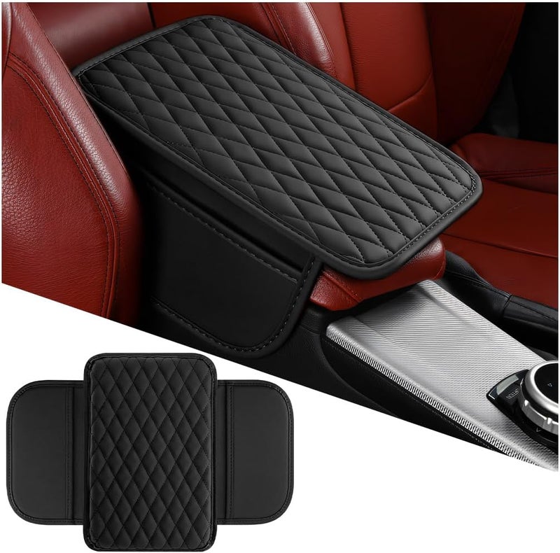 Mandark Car Center Console Cover, Microfiber Leather Vehicle Armrest Protector Cushion with 2 Storage Bags, Auto Interior Arm Rest Seat Box Pad Accessories, Universal for SUV, Sedan, Truck (Black) - Image 1